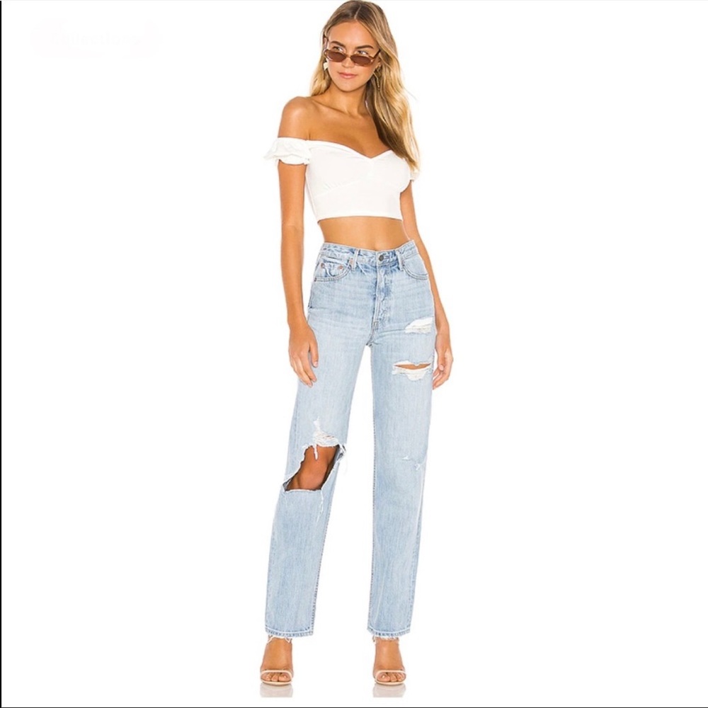 Grlfrnd mica high waist distressed straight leg jeans